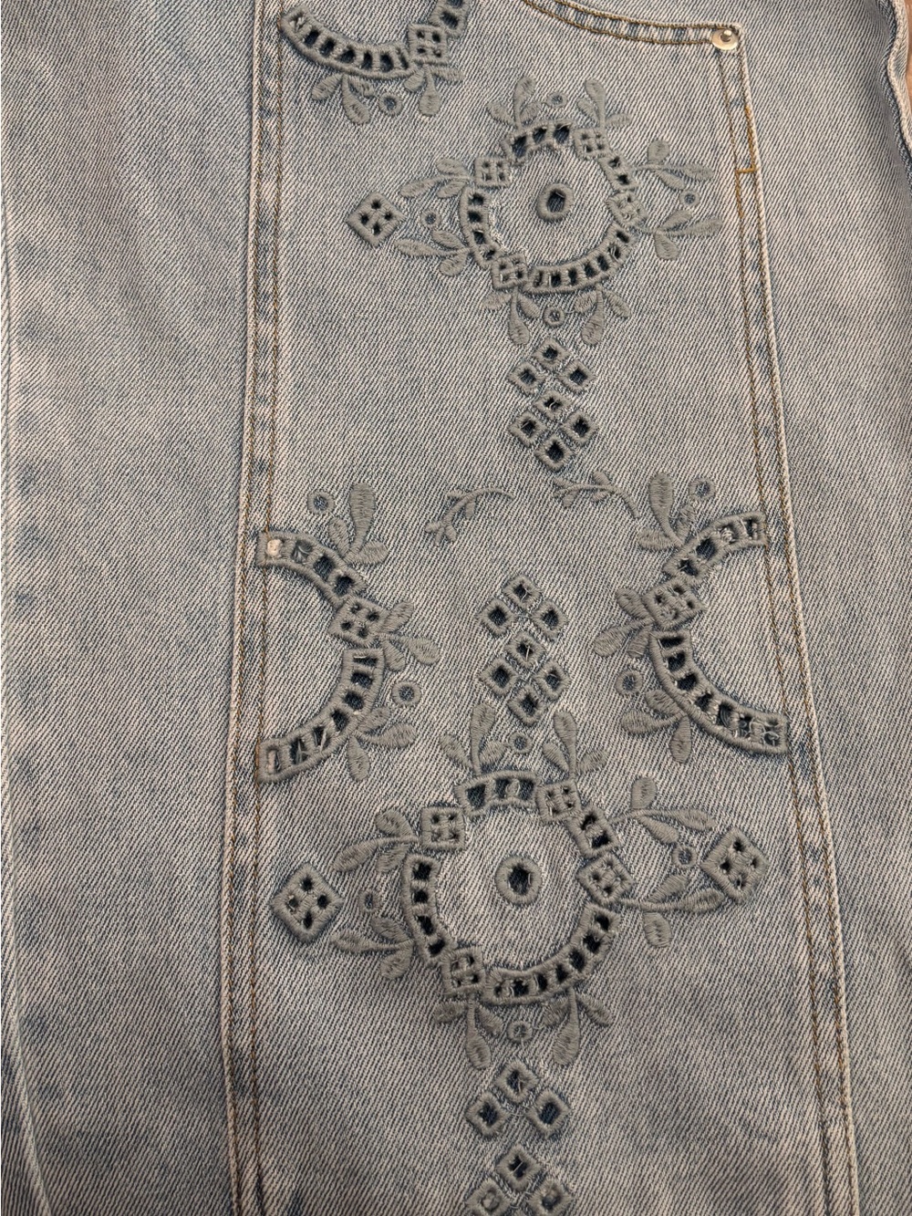 Blue B Collection Embroidered Barrel Leg Cargo Jeans | Boho Denim | Medium | NWT - Picture 5 of 6